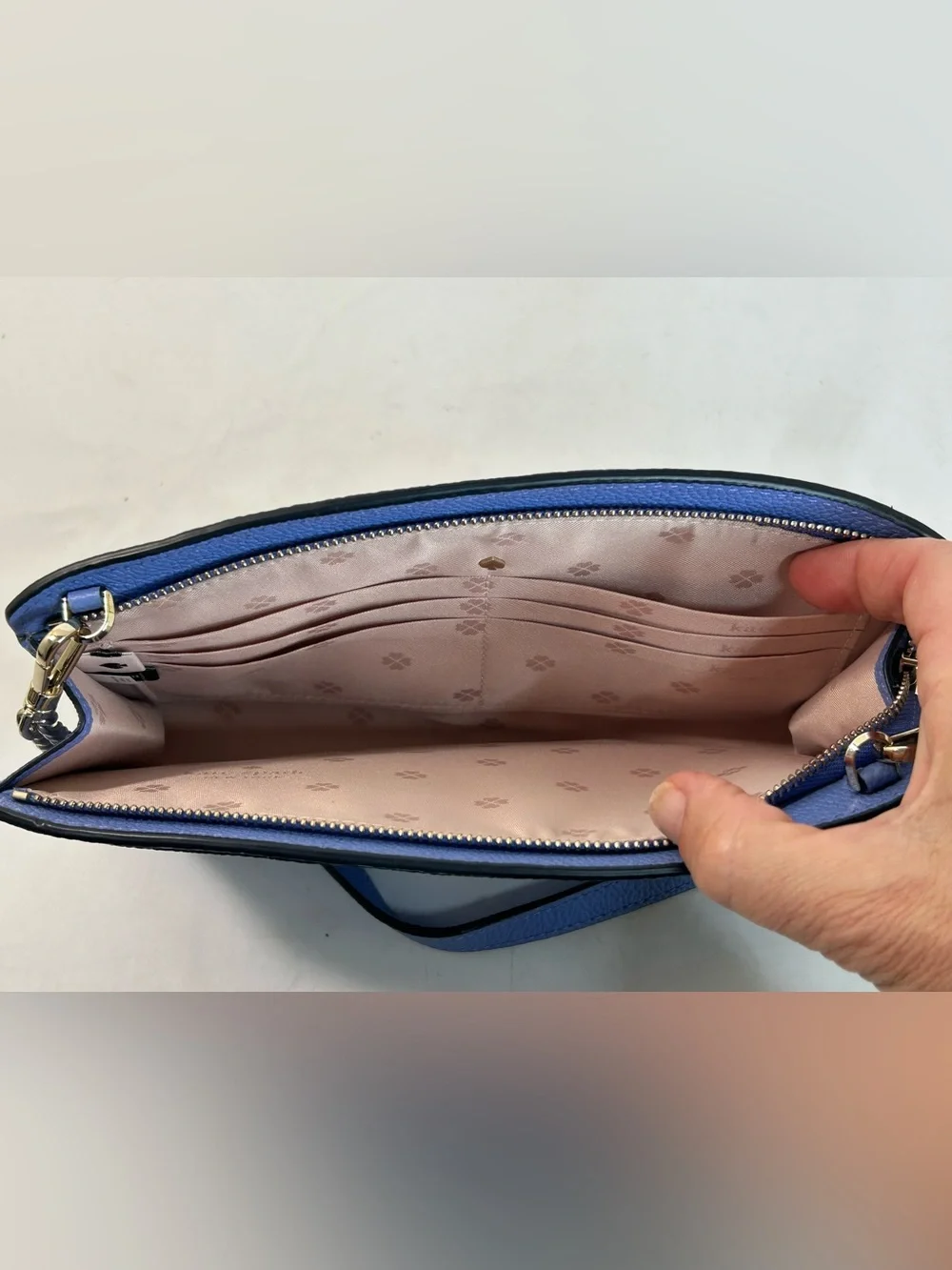 Kate Spade New York Margaux Crossbody in Blue Leather with Chain Strap